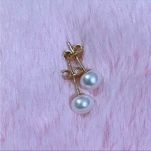 6-7mm 14K Yellow Gold Natural White South Sea Pearl Stud Earrings